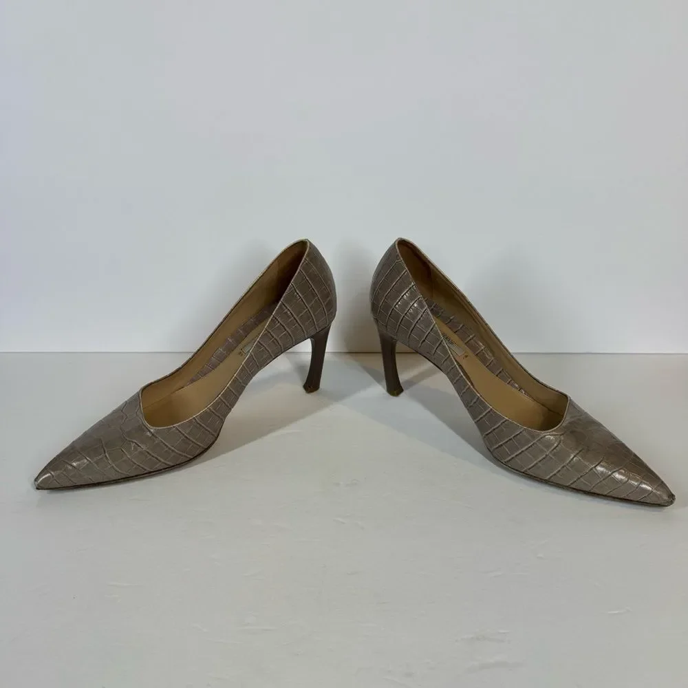 M.M. Lafleur The Ginger Pump Embossed Croc Rosy Taupe Career Classic Size 37 1/2
